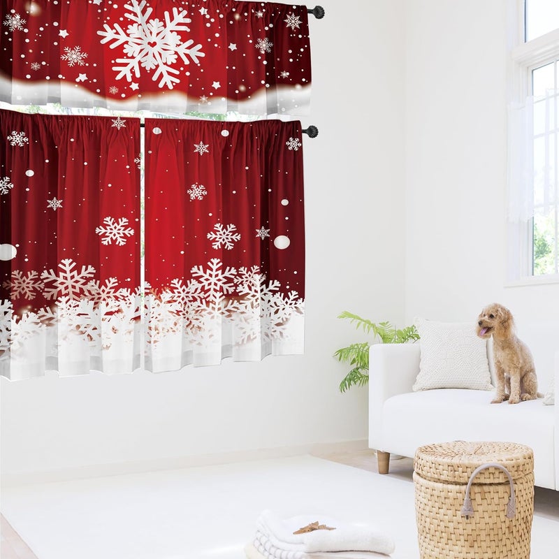 SUNWISHA Christmas Curtain Valances Set 52x18 & 36x26 inch Dreamy Red Snowflake Valance Holiday Inspired Decor for Winter Homes/Kitchen/Bedroom - Image 3